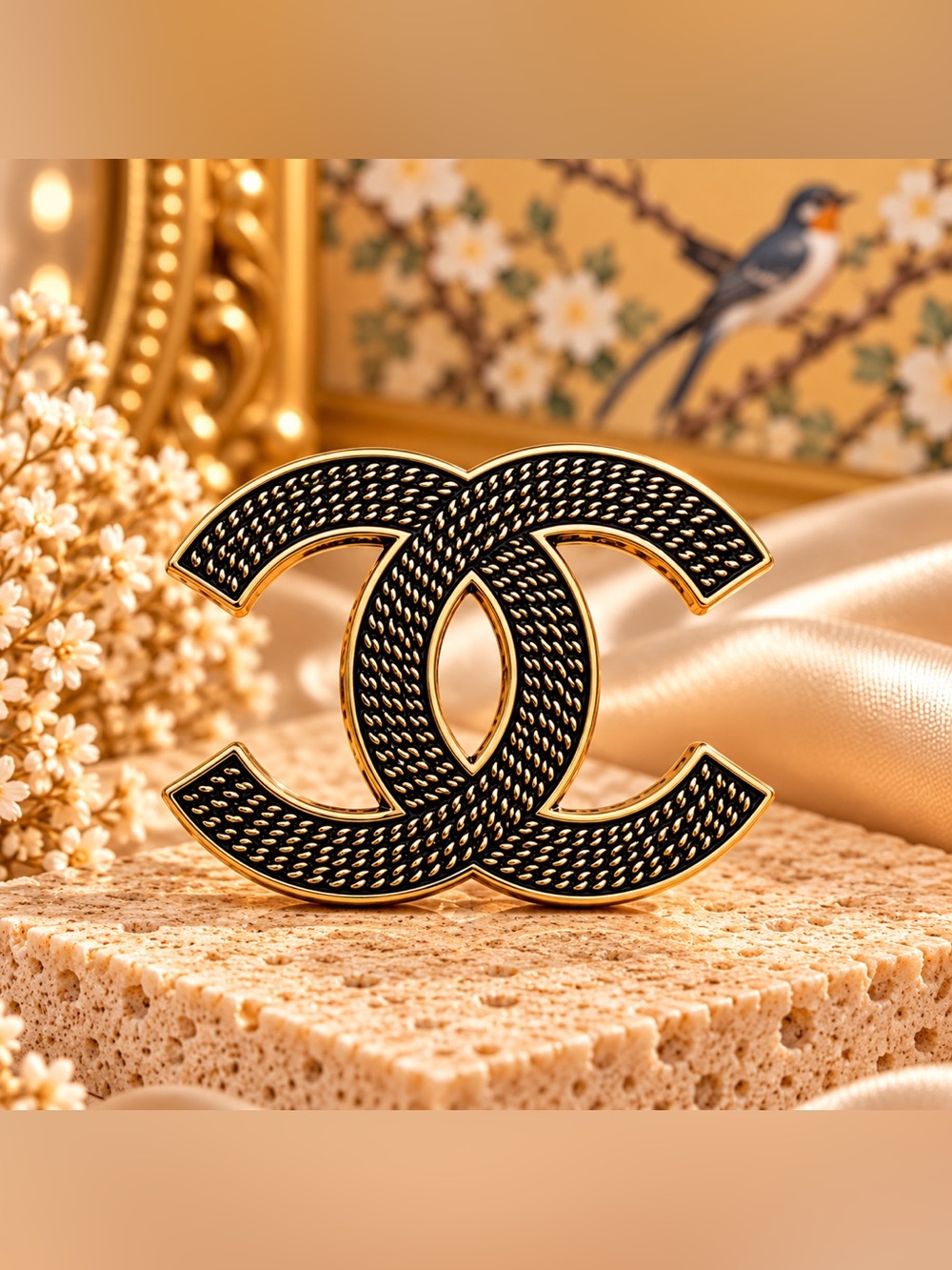 Black & Gold Textured Statement Brooch Geometric Fashion Pin Fifi’Closet
